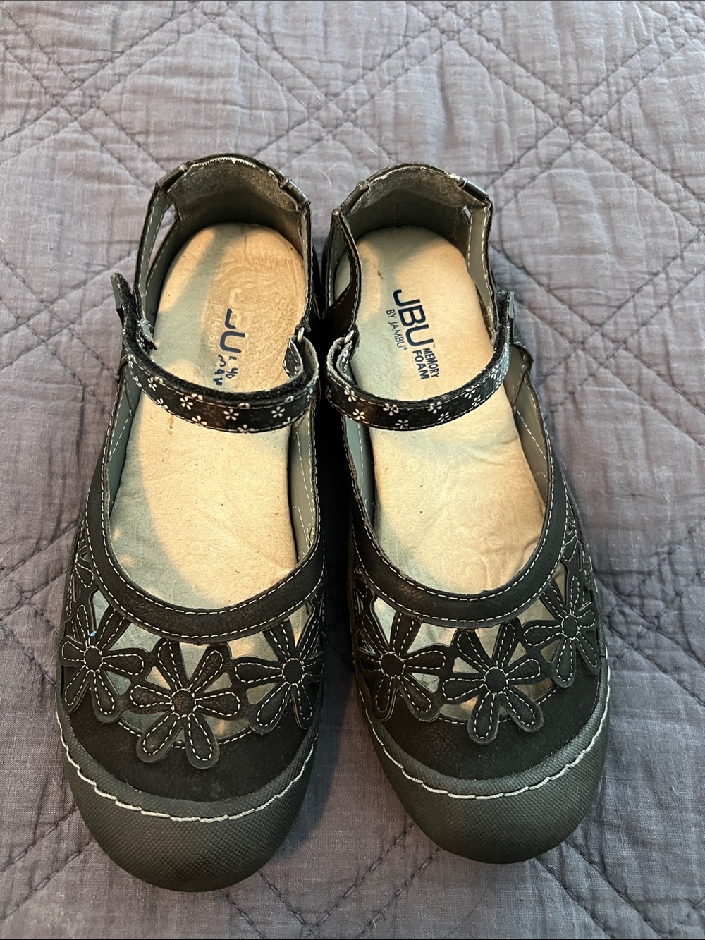 JBU Memory foam ComfortFit Black Floral Mary Jane Shoes for Women by